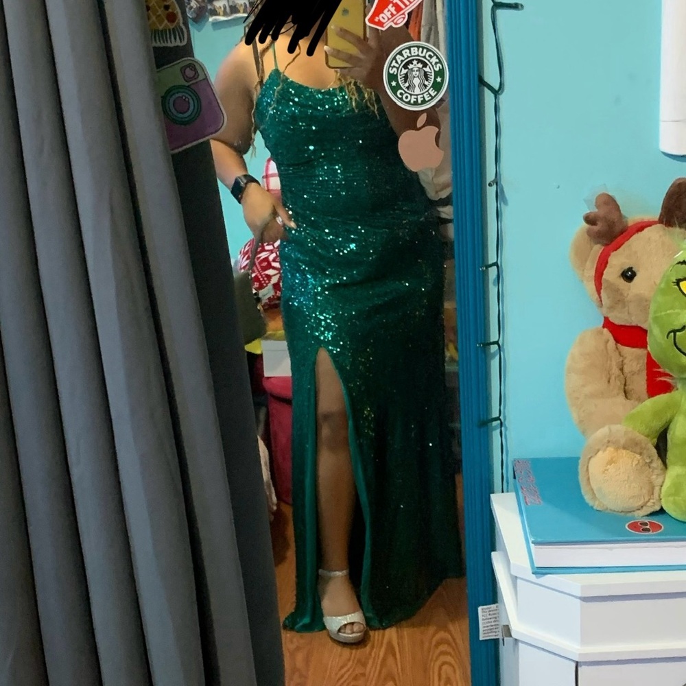 Green sequin prom dress